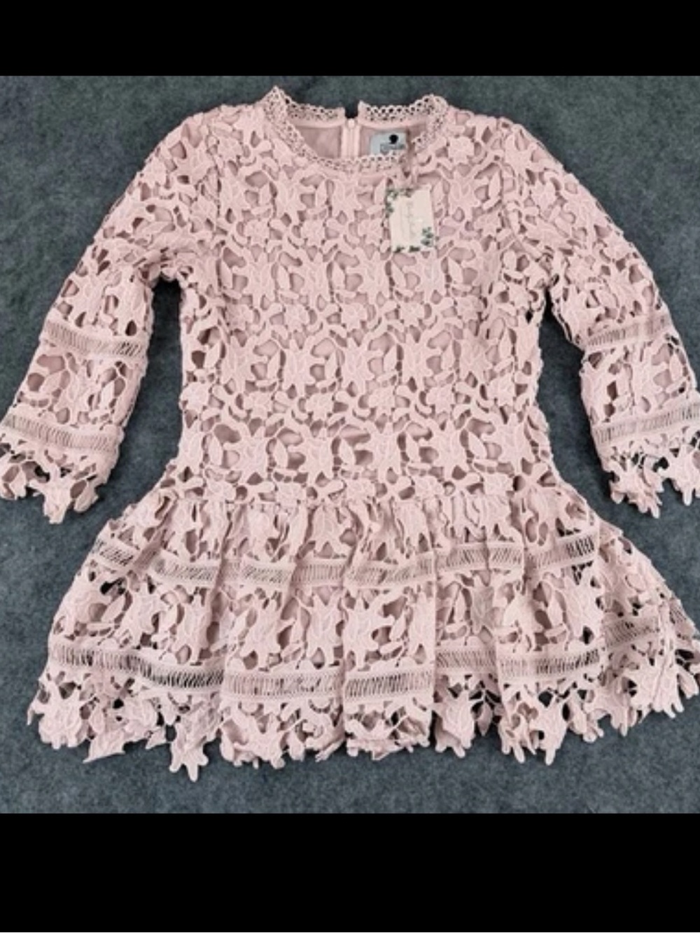 DAINTY JEWELLS Timeless Lace Crochet Midi 3/4 Sleeve Pink Dress JUNIORS Small